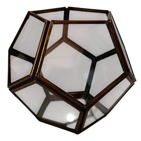 Geometric Glass Brass Terrarium Octagon Planter Display Case Candle Holder Vtg - Picture 5 of 16